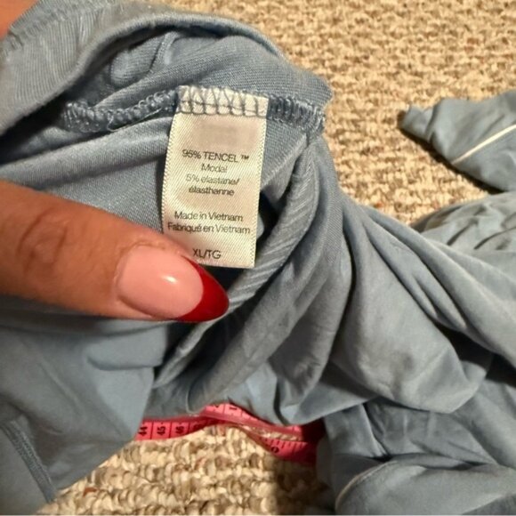 Eberjey Gisele TENCEL Modal Long PJ Set Blue Faded Denim Ivory Blue- Size XL - Picture 6 of 7